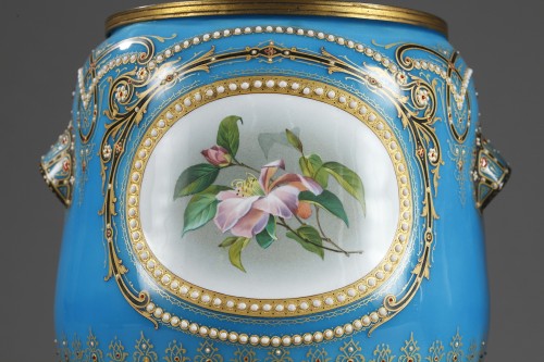 Decorative Objects  - Pair of blue Bresse enamel jardiniere