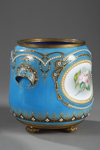 19th century - Pair of blue Bresse enamel jardiniere