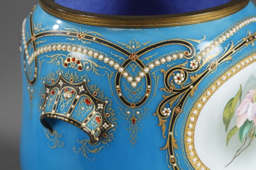 Pair of blue Bresse enamel jardiniere - Napoléon III