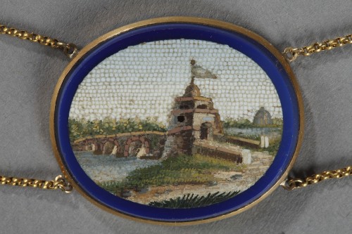 Bijouterie, Joaillerie Pendentif, Collier - Demi-parure a micromosaiques début du XIXe siècle