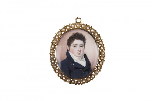 Pendentif porte cheveux "souvenir" avec miniature, époque Louis-Philippe