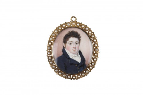 Pendant "Souvenir" with miniature on ivory, Louis-Philippe 