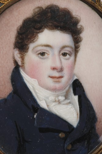 XIXe siècle - Pendentif porte cheveux "souvenir" avec miniature, époque Louis-Philippe