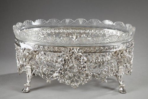 Centre de table en argent et cristal ornée de têtes de bouc - Argenterie et Orfèvrerie Style Napoléon III