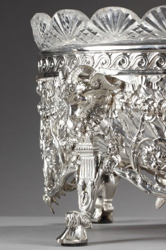 Centre de table en argent et cristal ornée de têtes de bouc - Napoléon III