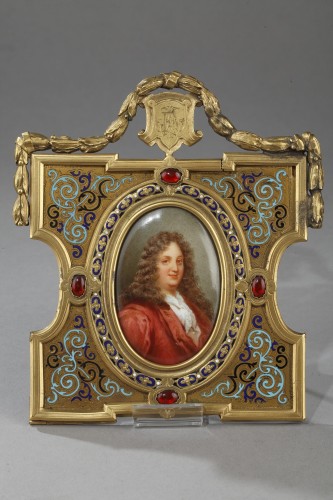 Portraits en porcelaine, cadre en bronze et émail alphonse giroux XIXe siècle - Objets de Vitrine Style Napoléon III