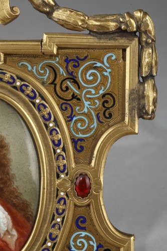 Portraits en porcelaine, cadre en bronze et émail alphonse giroux XIXe siècle - Napoléon III