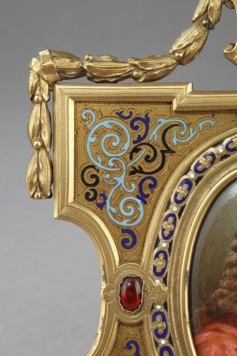 Napoléon III - Portraits en porcelaine, cadre en bronze et émail alphonse giroux XIXe siècle 