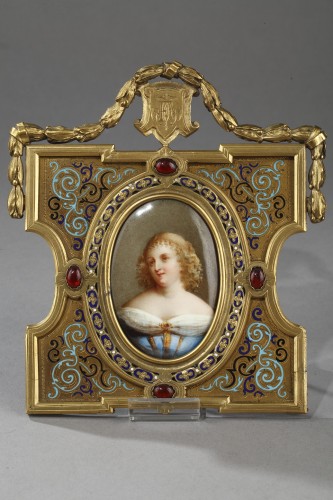 Antiquités - Portraits en porcelaine, cadre en bronze et émail alphonse giroux XIXe siècle 