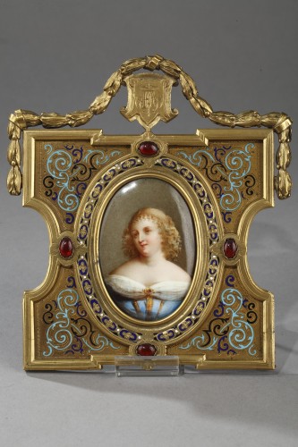 Antiquités - Portraits en porcelaine, cadre en bronze et émail alphonse giroux XIXe siècle