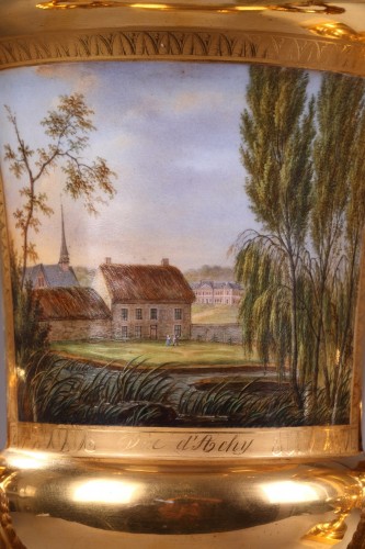 Antiquités - Pair of porcelaine de Paris vases signed Feuillet Circa 1820-1830