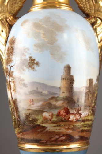 Porcelain & Faience  - Large pair of vases in Porcelaine de Paris from the Empire