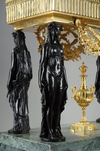 Decorative Objects  - A Late 19th century centerpiece  with Empire style caryatids