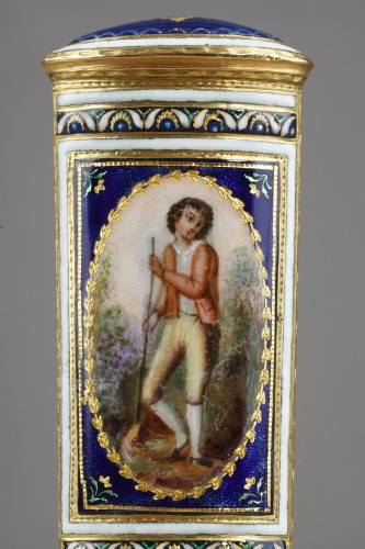 18th century - Gold and enamel needle case. Late 18th century. Swiss.