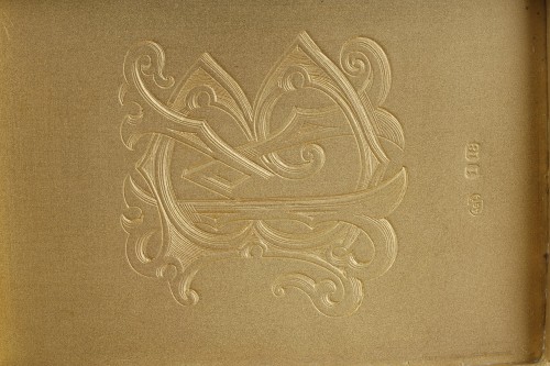 Antiquités - A jewelled  gold mounted and guilloché enamel Business card case