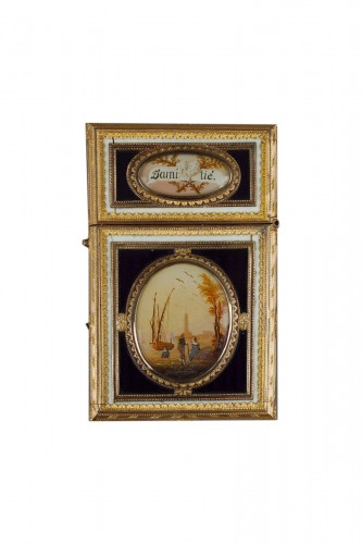 Étui "souvenir d'amitié" en or et nacre monté à cage, XVIIIe siècle