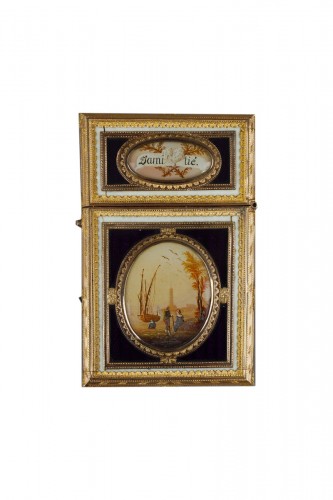 Cage-mounted mother-of-pearl and gold &quot;souvenir d&#039;amitié&quot; case 18th century