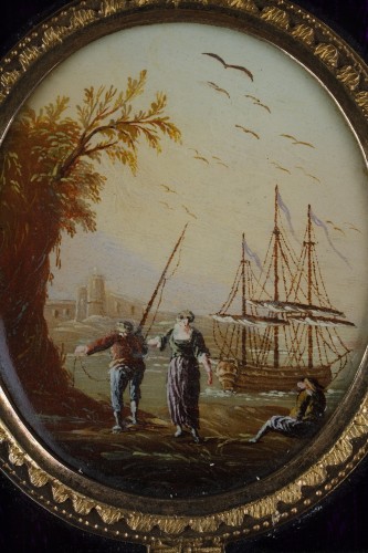 Antiquités - Étui "souvenir d'amitié" en or et nacre monté à cage, XVIIIe siècle