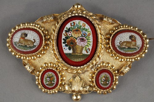 Boche avec 5 micromosaiques, 1ere moitié du 19e siècle - Bijouterie, Joaillerie Style Restauration - Charles X