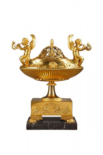 Empire gilt bronze and marble table top perfume burner