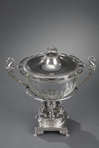 silverware & tableware  - 19th century  silver and cut- crystal confiturier with 12 spoons, Restaurat