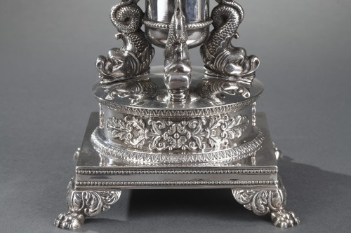 Antiquités - 19th century  silver and cut- crystal confiturier with 12 spoons, Restaurat