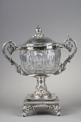 A crystal and silver jam dish with spoons, 19th century - Napoléon III