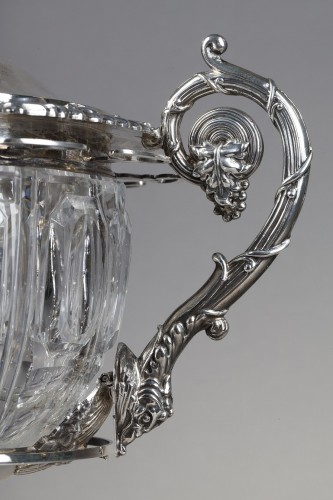 Antiquités - Confiturier en cristal et argent avec ses cuillères, France XIXe siècle