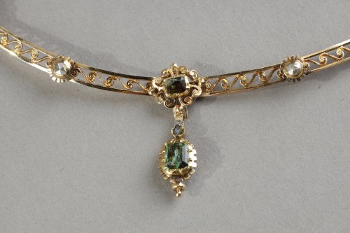 Antiquités - Collier en or articulé et pierres précieuses du XIXe siècle