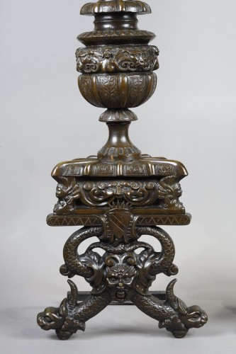 Paire de chenets landiers dans le goût de la Renaissance - Matériaux & Architecture Style Napoléon III
