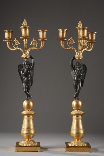 Paire de candélabres Restauration en bronze - Ouaiss Antiquités