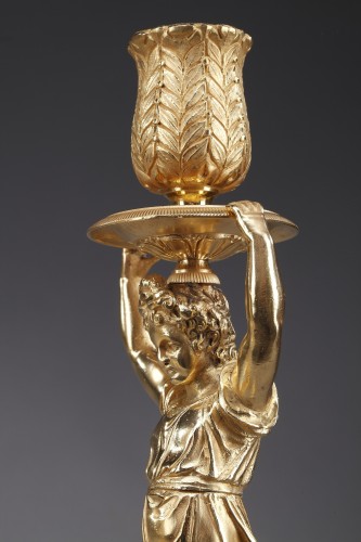 Paire de bougeoirs Restauration en bronze doré - Luminaires Style Restauration - Charles X