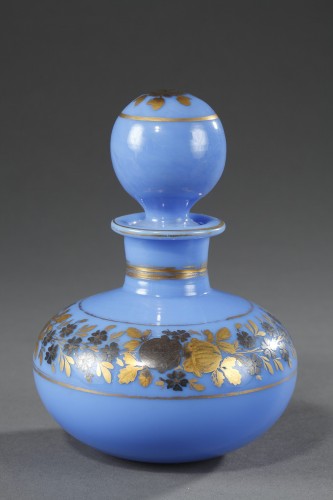 Paire de flacons en opaline bleue époque Restauration - Verrerie, Cristallerie Style Restauration - Charles X