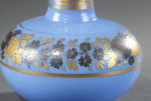 Paire de flacons en opaline bleue époque Restauration - Ouaiss Antiquités