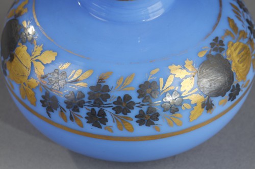 Antiquités - Two blue opaline crystal flas Restauration Period