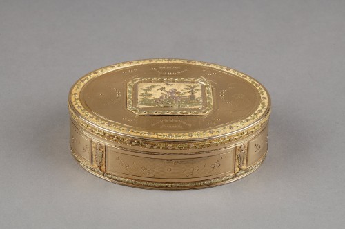 Boite ovale en ors de plusieurs tons dans son écrin de la fin du XVIIIe siècle - Objets de Vitrine Style Louis XVI