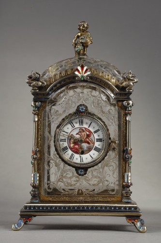 Pendulette en cristal de roche et argent de Hermann Ratzersdorfer - Horlogerie Style Napoléon III