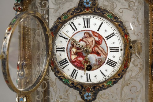 Antiquités - Pendulette en cristal de roche et argent de Hermann Ratzersdorfer