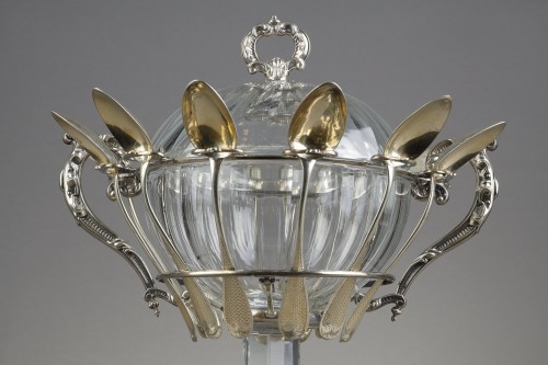 Mid-19th century jam pot in cut-crystal and silver signed Martial Fray with - silverware & tableware Style Napoléon III