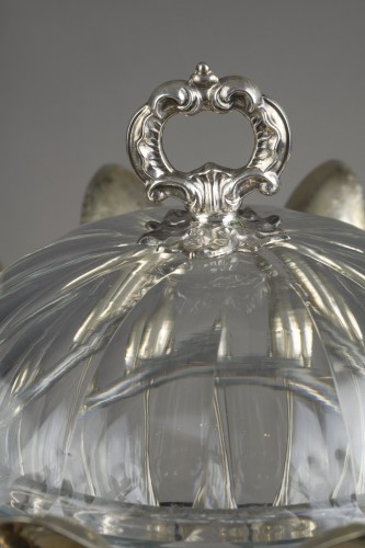 silverware & tableware  - Mid-19th century jam pot in cut-crystal and silver signed Martial Fray with