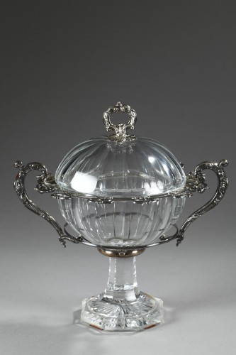 Mid-19th century jam pot in cut-crystal and silver signed Martial Fray with - Napoléon III