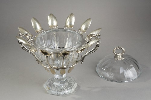Antiquités - Mid-19th century jam pot in cut-crystal and silver signed Martial Fray with
