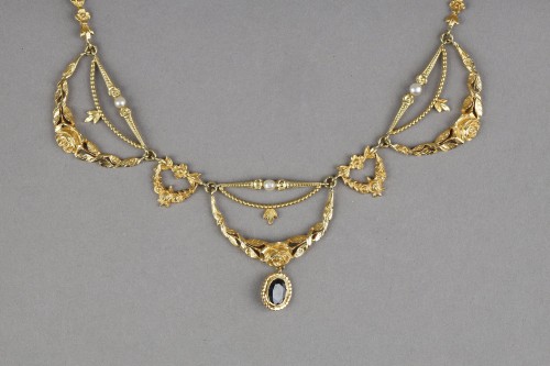Art Nouveau gold, fine pearls and sapphir Necklace - 