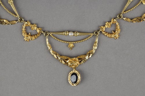 Art Nouveau gold, fine pearls and sapphir Necklace - Art nouveau