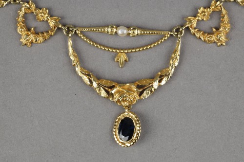 Art nouveau - Art Nouveau gold, fine pearls and sapphir Necklace