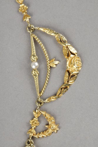 Antiquités - Art Nouveau gold, fine pearls and sapphir Necklace