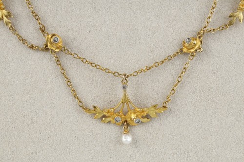Gold, pearl and diamond necklace - French work circa 1900 - 