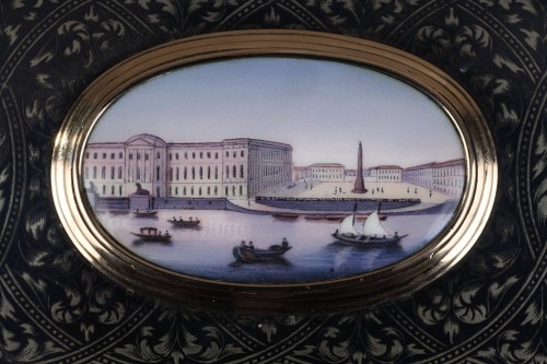 19th century - Tabatiere niellé Russe with view of St Petersburg Palace