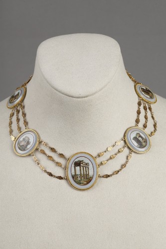 Bijouterie, Joaillerie Pendentif, Collier - Collier en or et micromosaique, début XIXe siècle