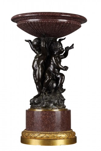 Egyptian porphyry and bronze cup with cherubs